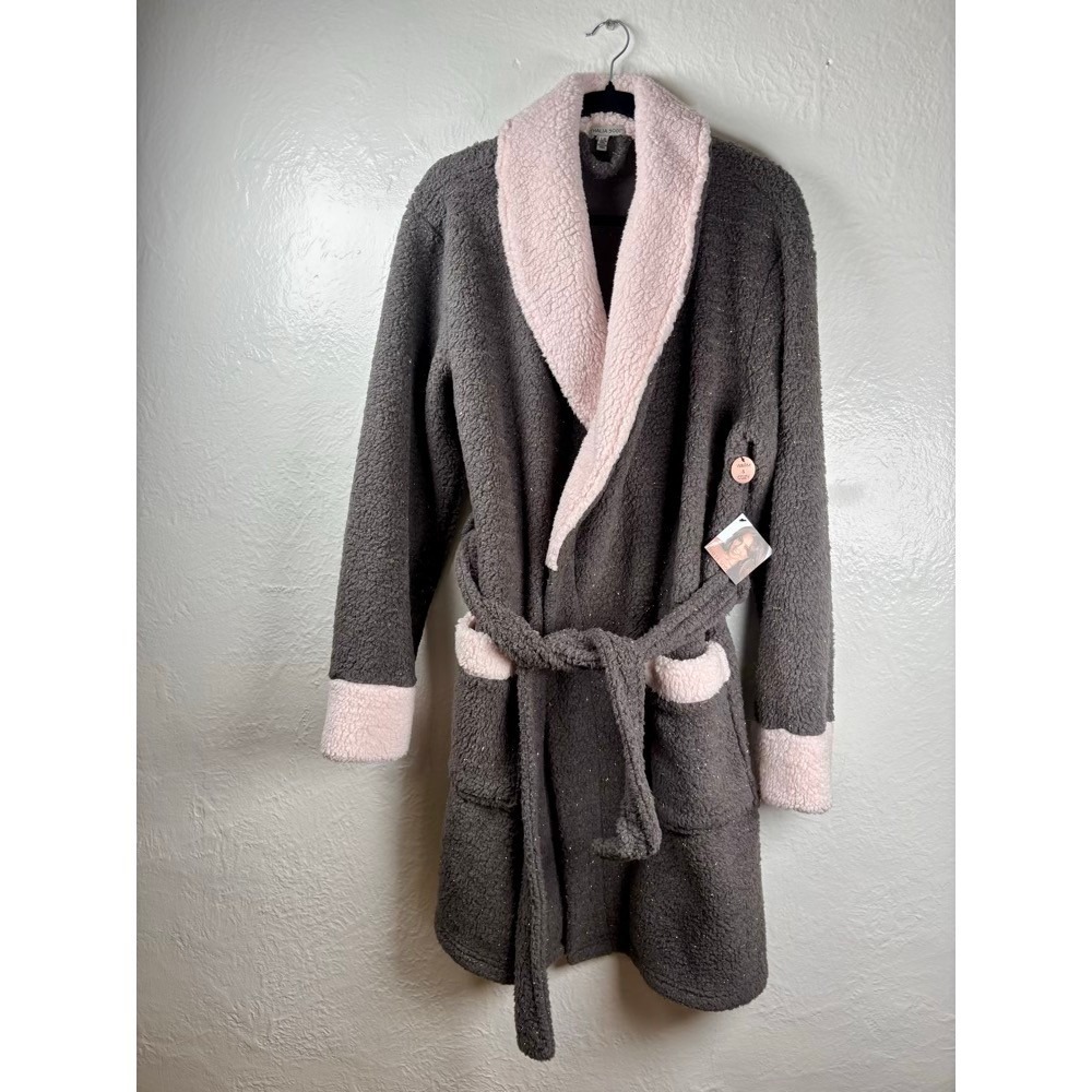 NWT Thalia Sodi Womens Large Sherpa Robe Grey Pink Metallic Gold‎